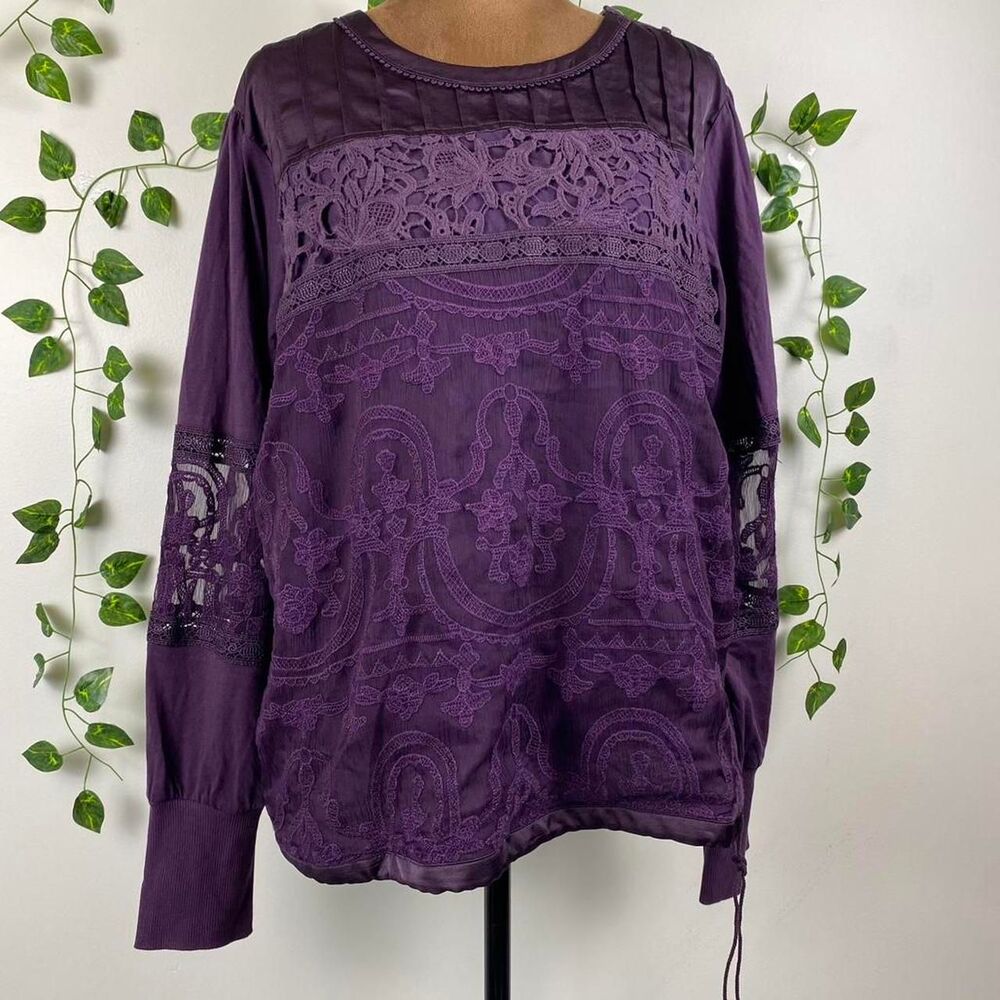 Plum lace patchwork sweatshirt textured buttons boho fairy whimsigoth witchy